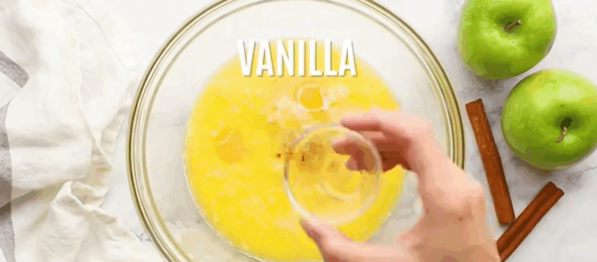 Combining the wet ingredients to make the muffins.