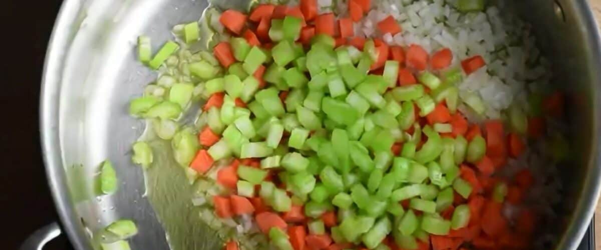 Sauteeing veggies in a skillet.