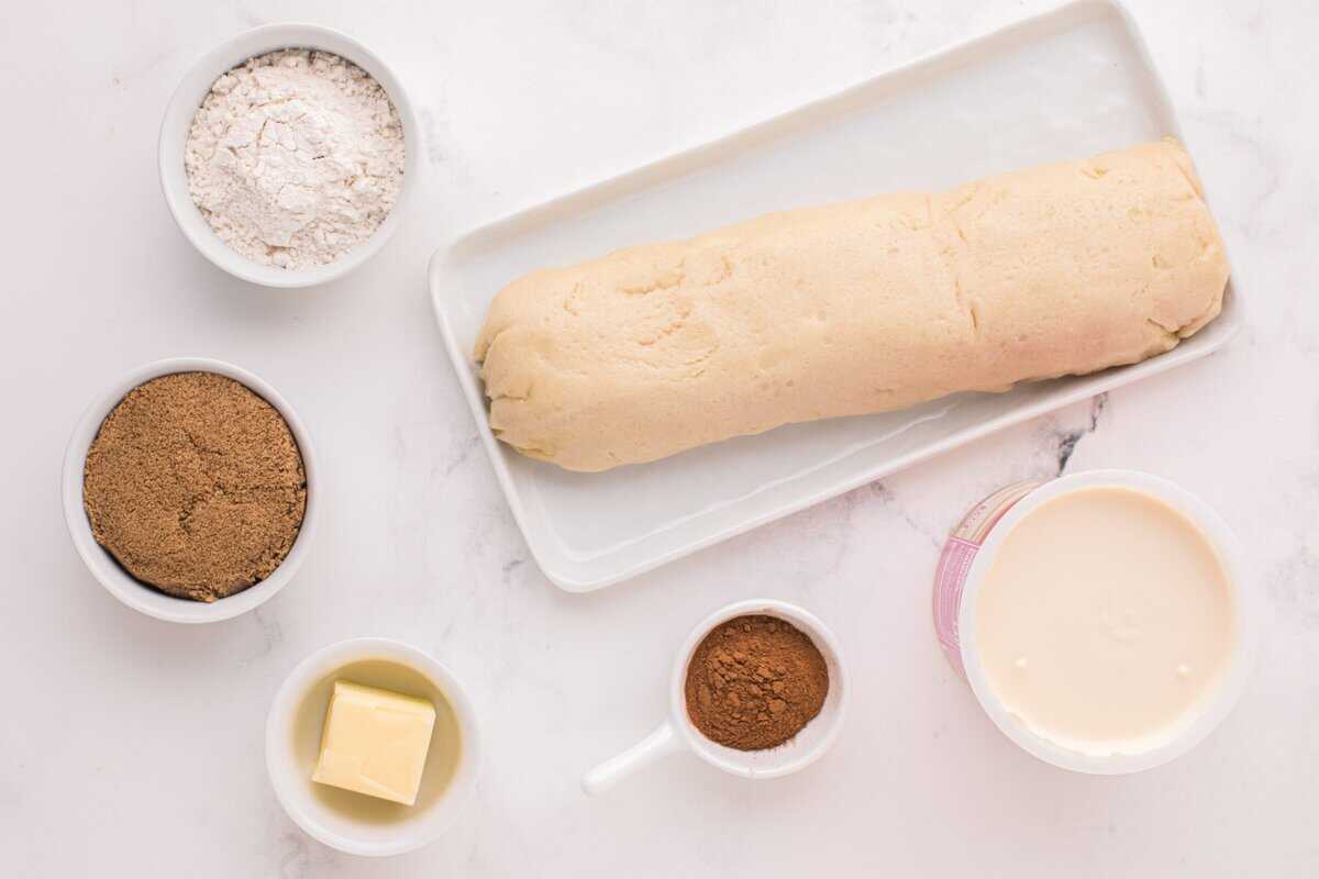 Ingredients to make cinnamon roll cookies.