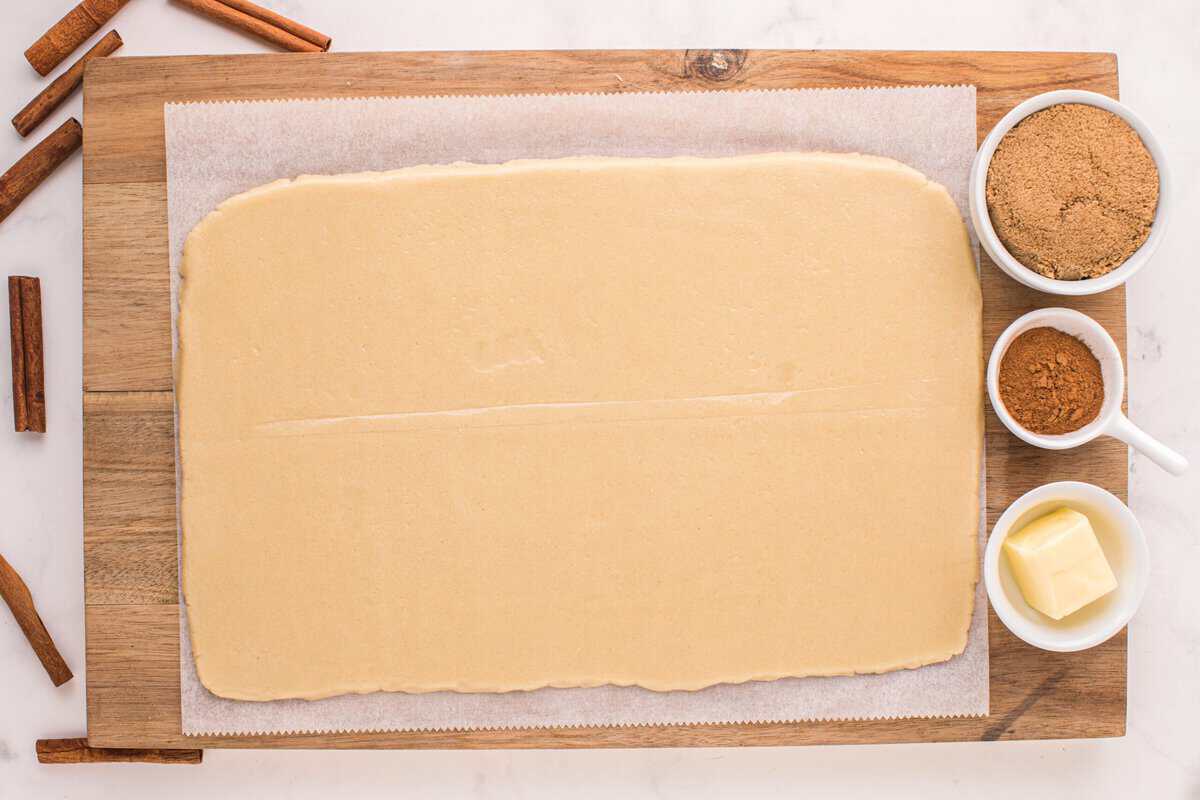 Sugar cookie dough rolled into a rectangle.