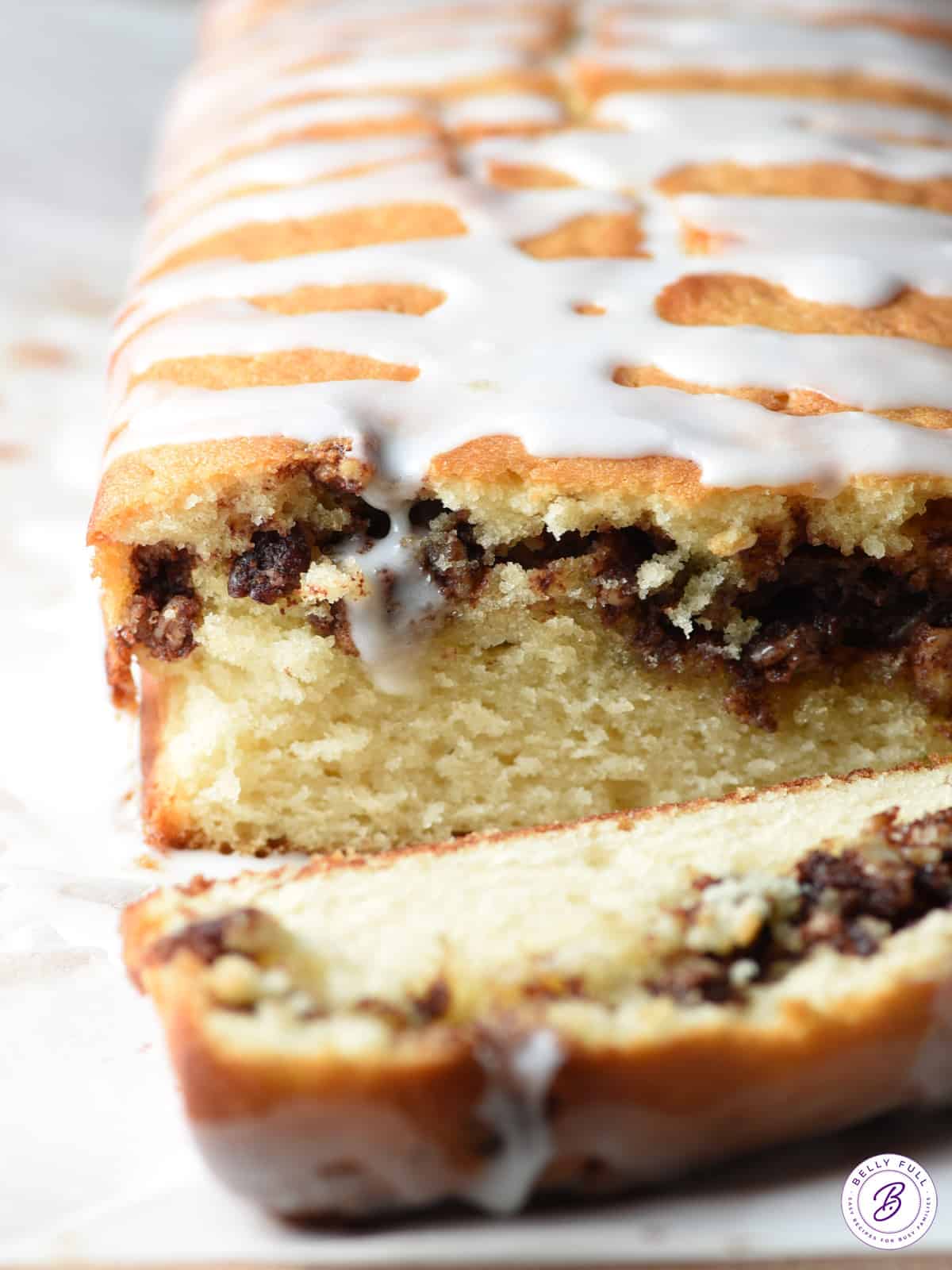 cinnamon quick bread with pecans and icing