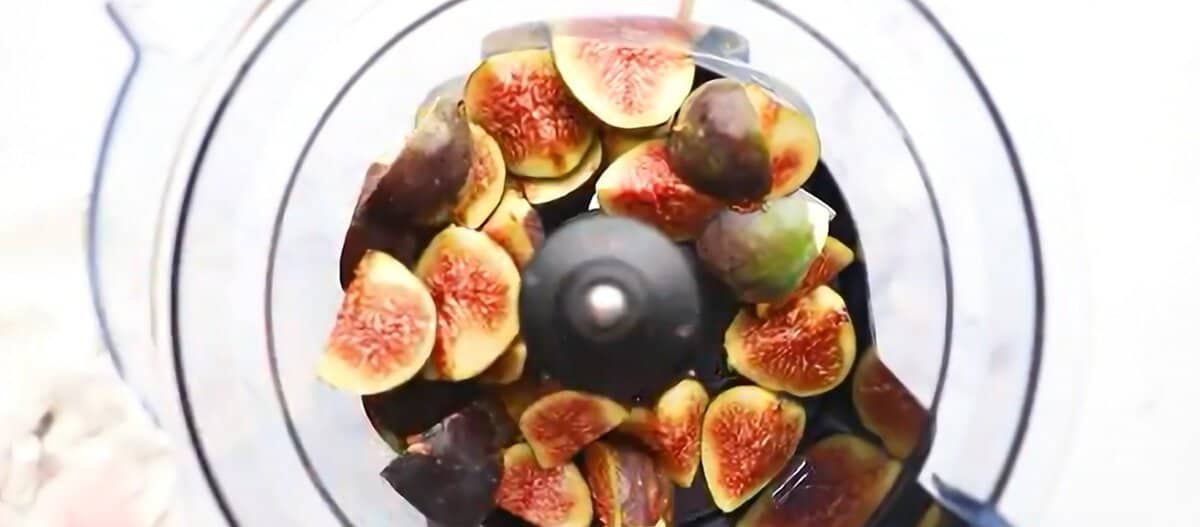 Chopped figs in a food processor.