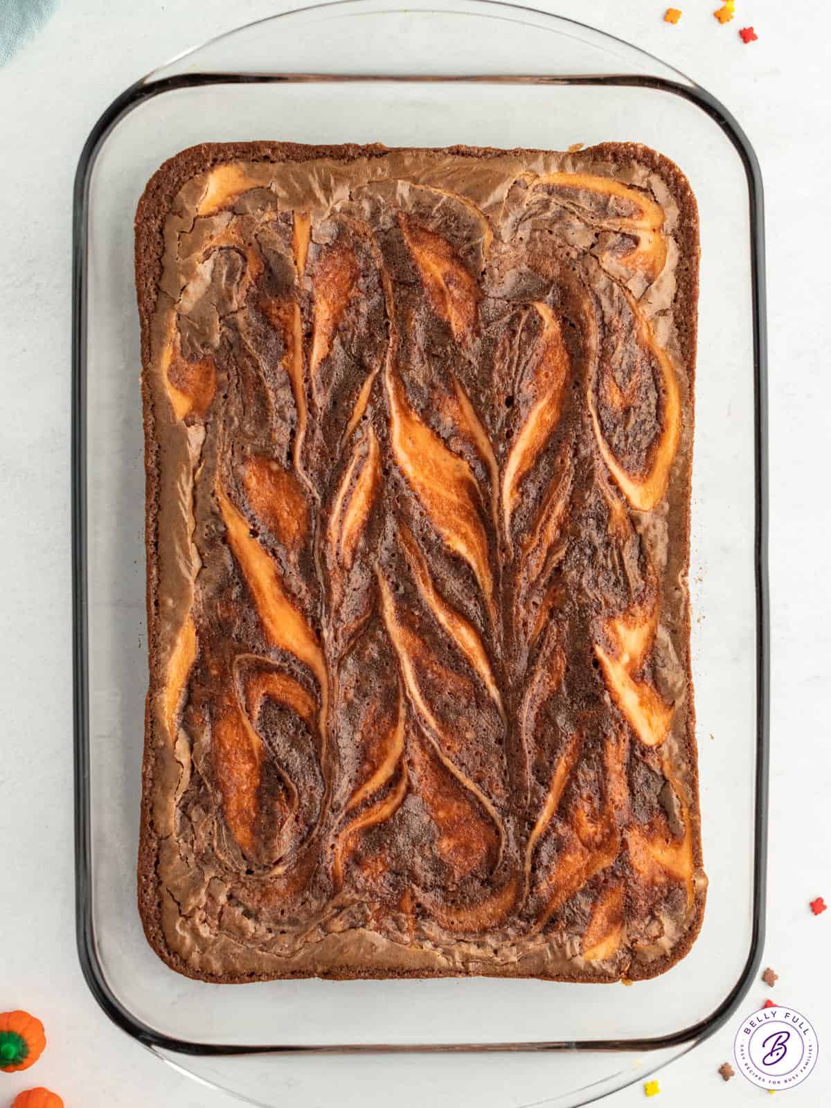 pan or orange swirled uncut brownies