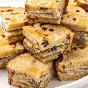 Pear Tea Sandwiches stacked on plate