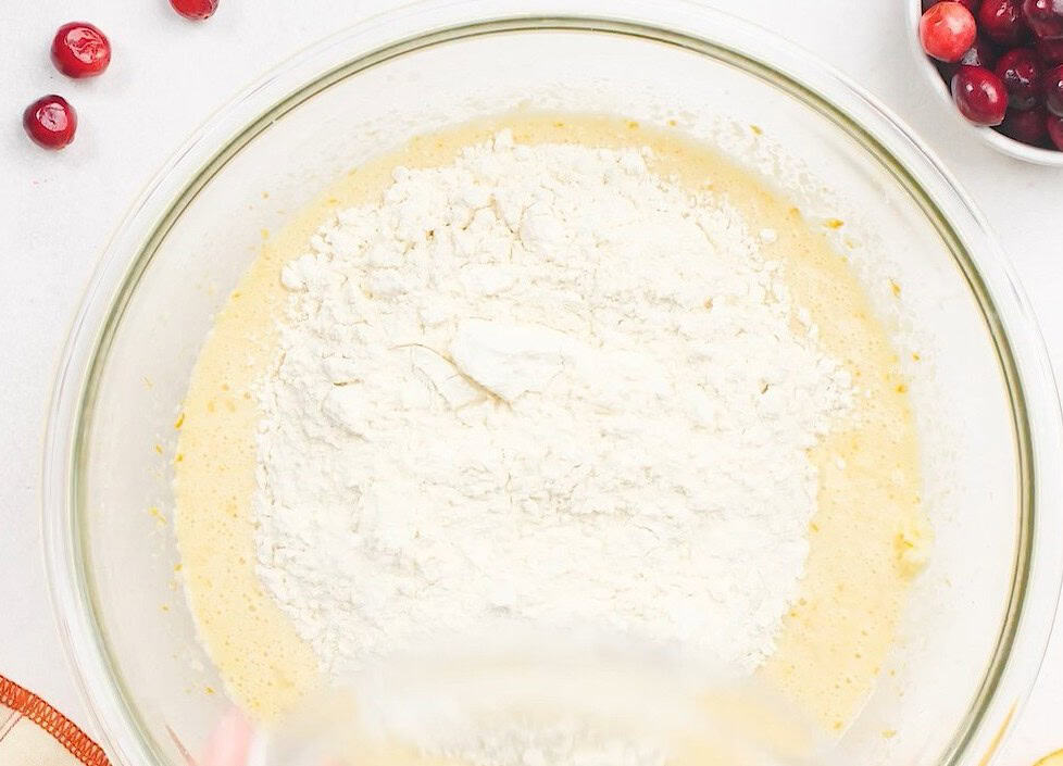 Combining the ingredients to make the batter.