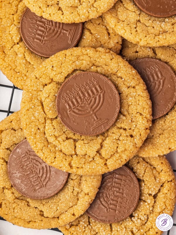Hanukkah Gelt Cookies with menorah chocolate coin