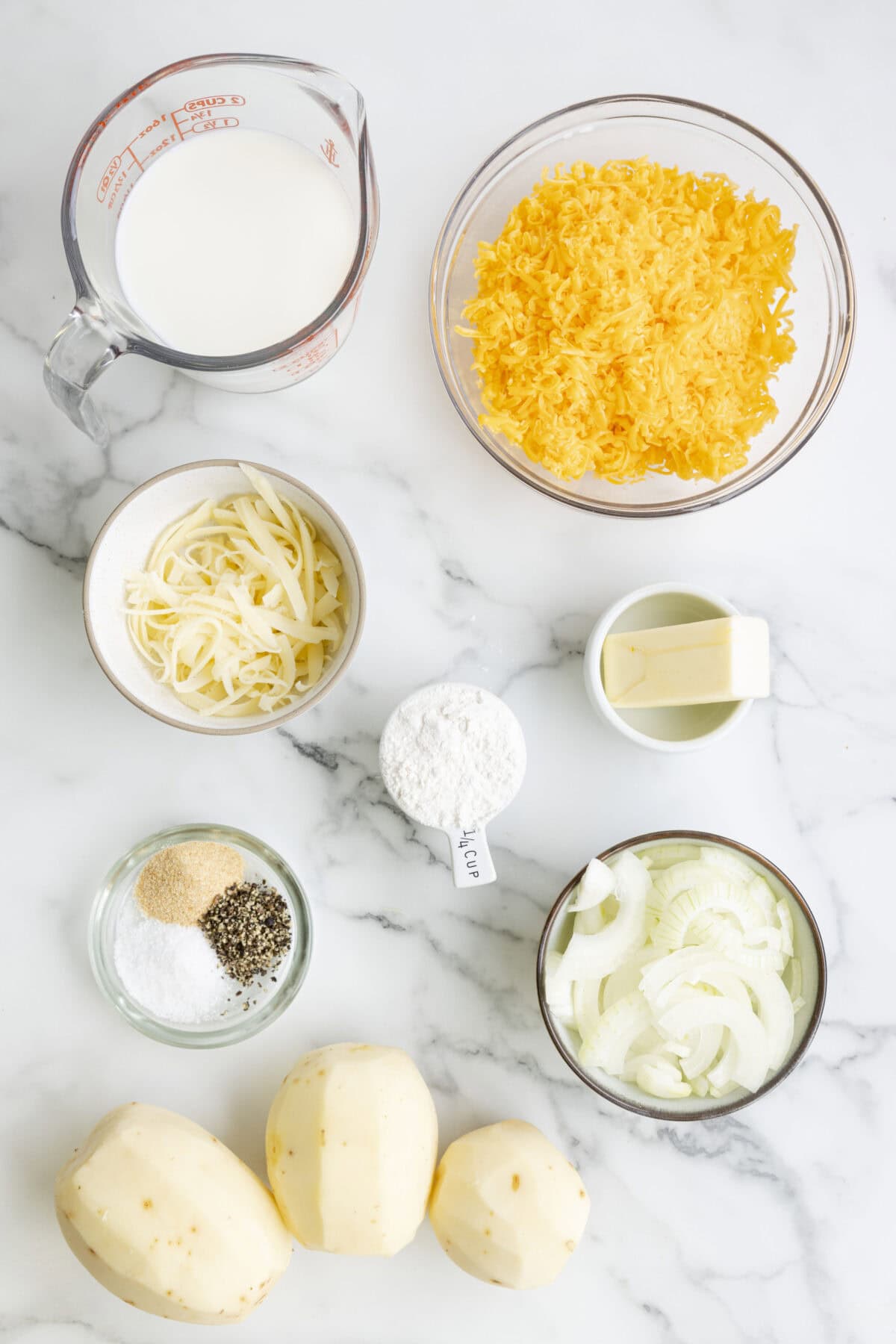 Ingredients to make au gratin potatoes.