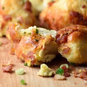 pieces of breakfast rolls on cutting board