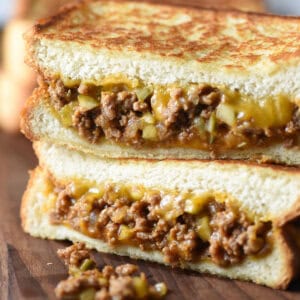2 half sloppy joe grilled cheese stacked