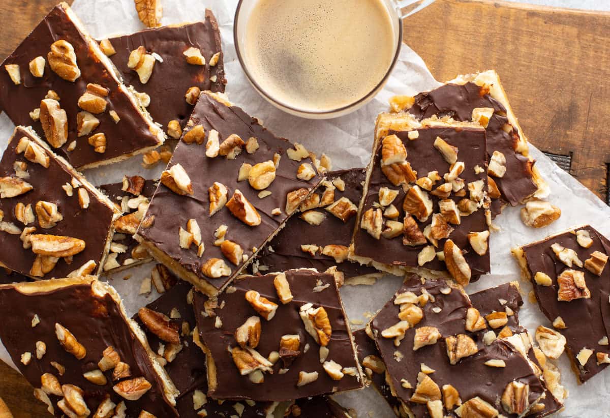 saltine cracker toffee broken into pieces