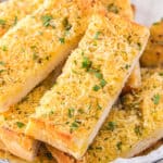 piece of garlic bread in basket