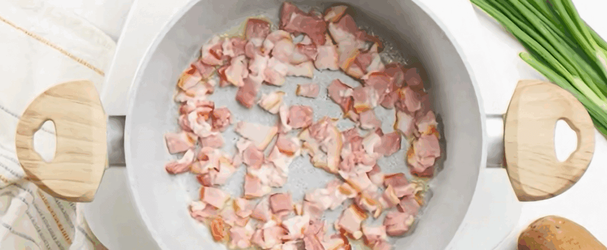 Cooking bacon in butter.