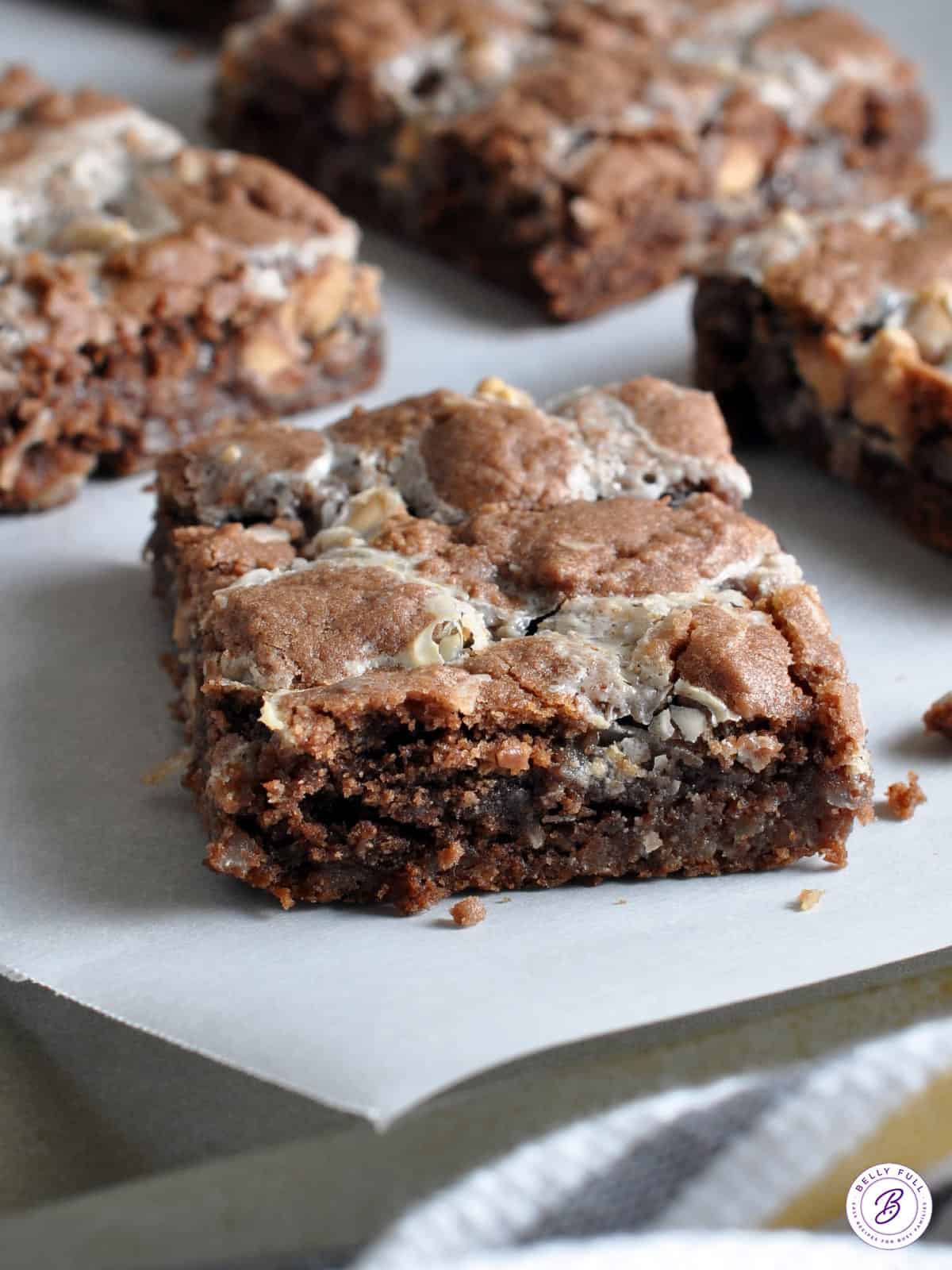 German Chocolate dessert bar on parchment paper