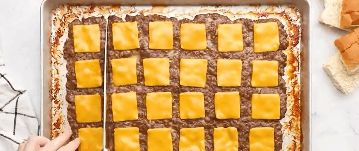 Cutting the slab into burgers.