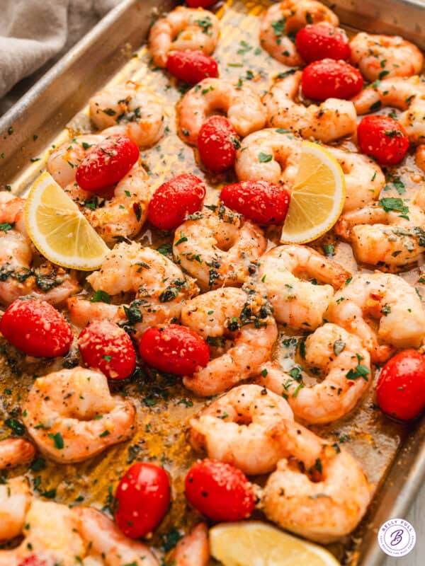 Garlic parmesan shrimp on a sheet pan