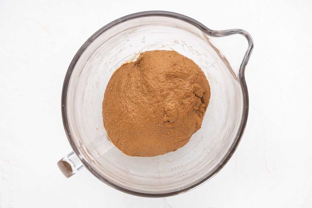 Flour mixture added to the yeast mixture.