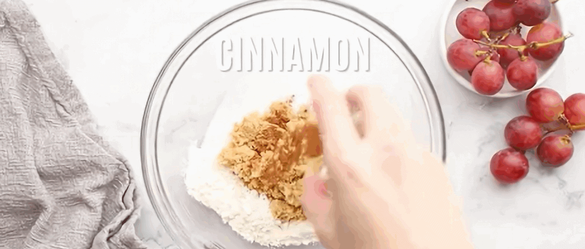 Combining the ingredients to make the streusel topping.