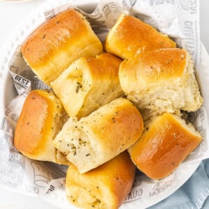 A basket of Parker house dinner rolls