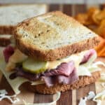 Close up Roast Beef Style Reuben Sandwich