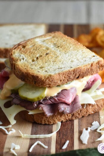 Close up Roast Beef Style Reuben Sandwich