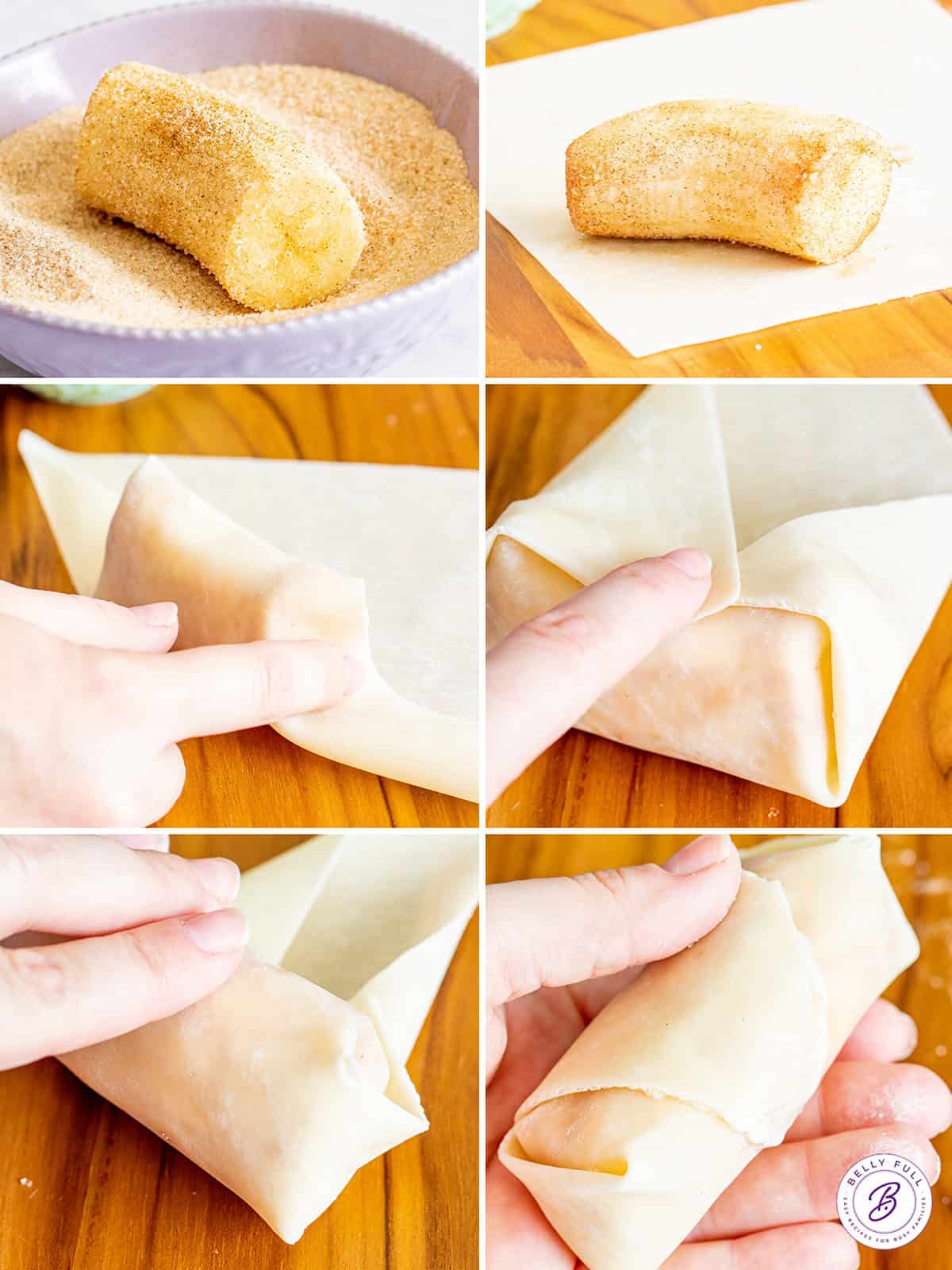 step by step how to make Air Fryer Banana Spring Rolls