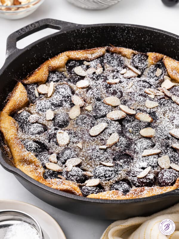 Cherry clafoutis in a cast iron skillet