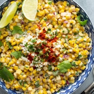 overhead close up view of Mexican Street Corn Salad (Esquites)