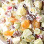 overhead creamy fruit salad in bowl