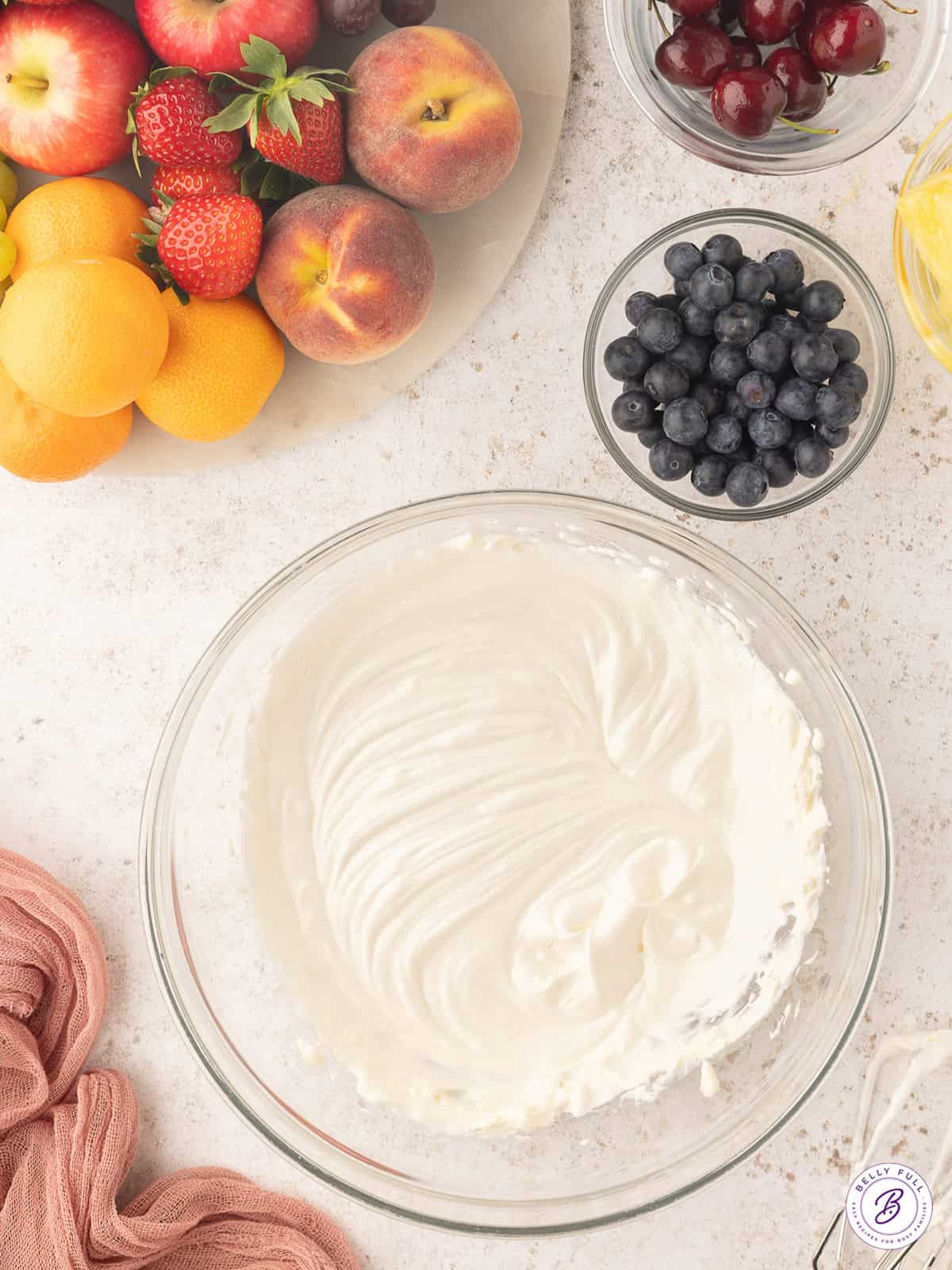 whipped cream cheese dressing in bowl