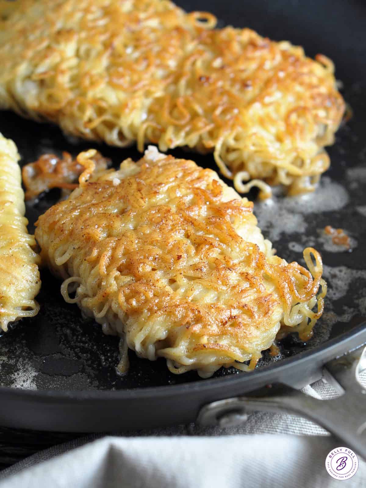 Ramen Wrapped Cod in fry pan