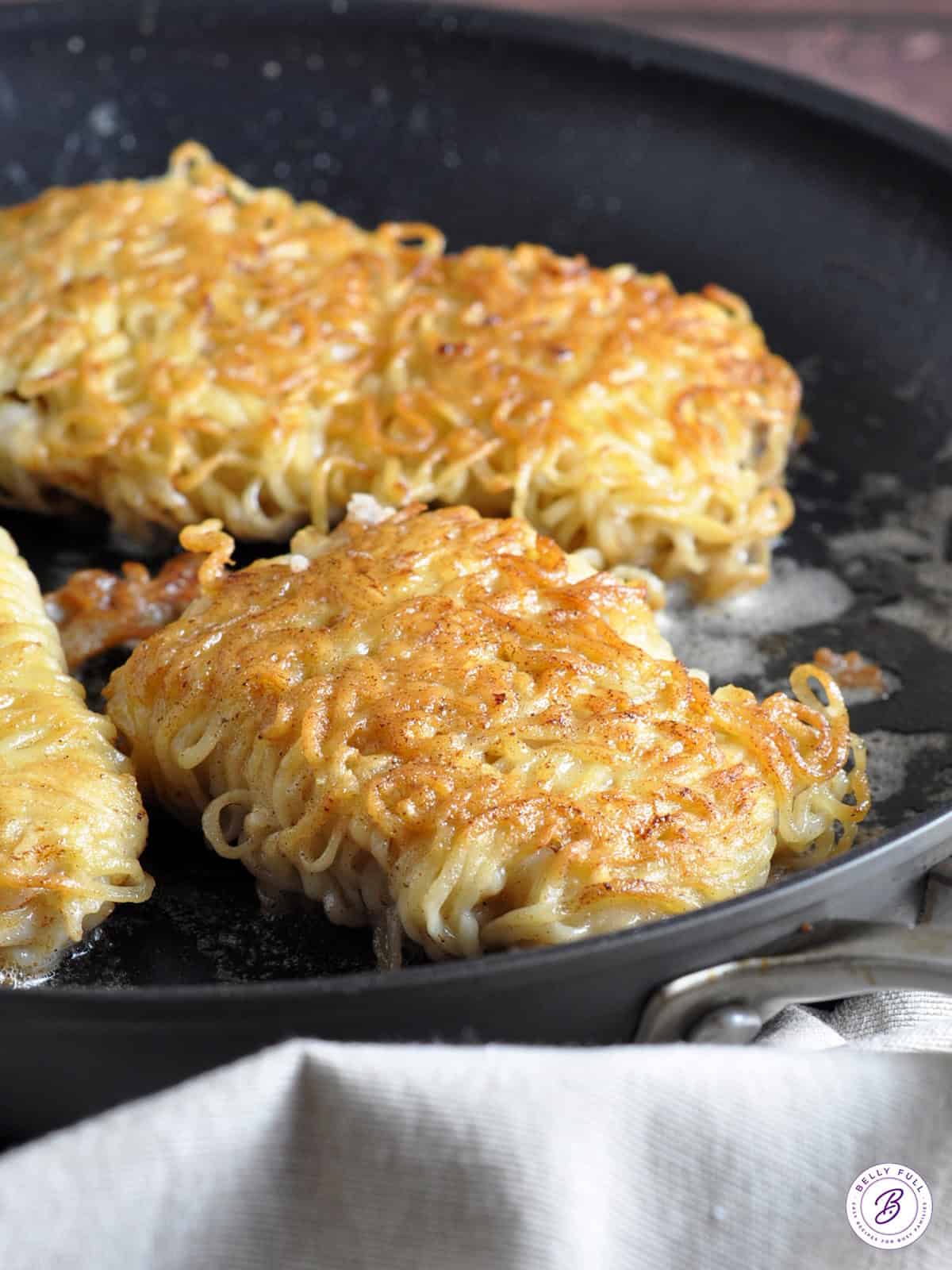 crispy Ramen Noodle Wrapped Cod in skillet