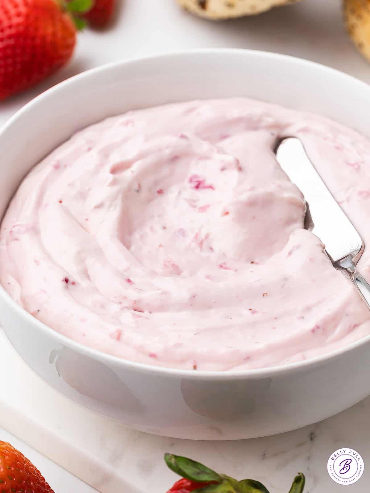 Strawberry cream cheese in a white bowl