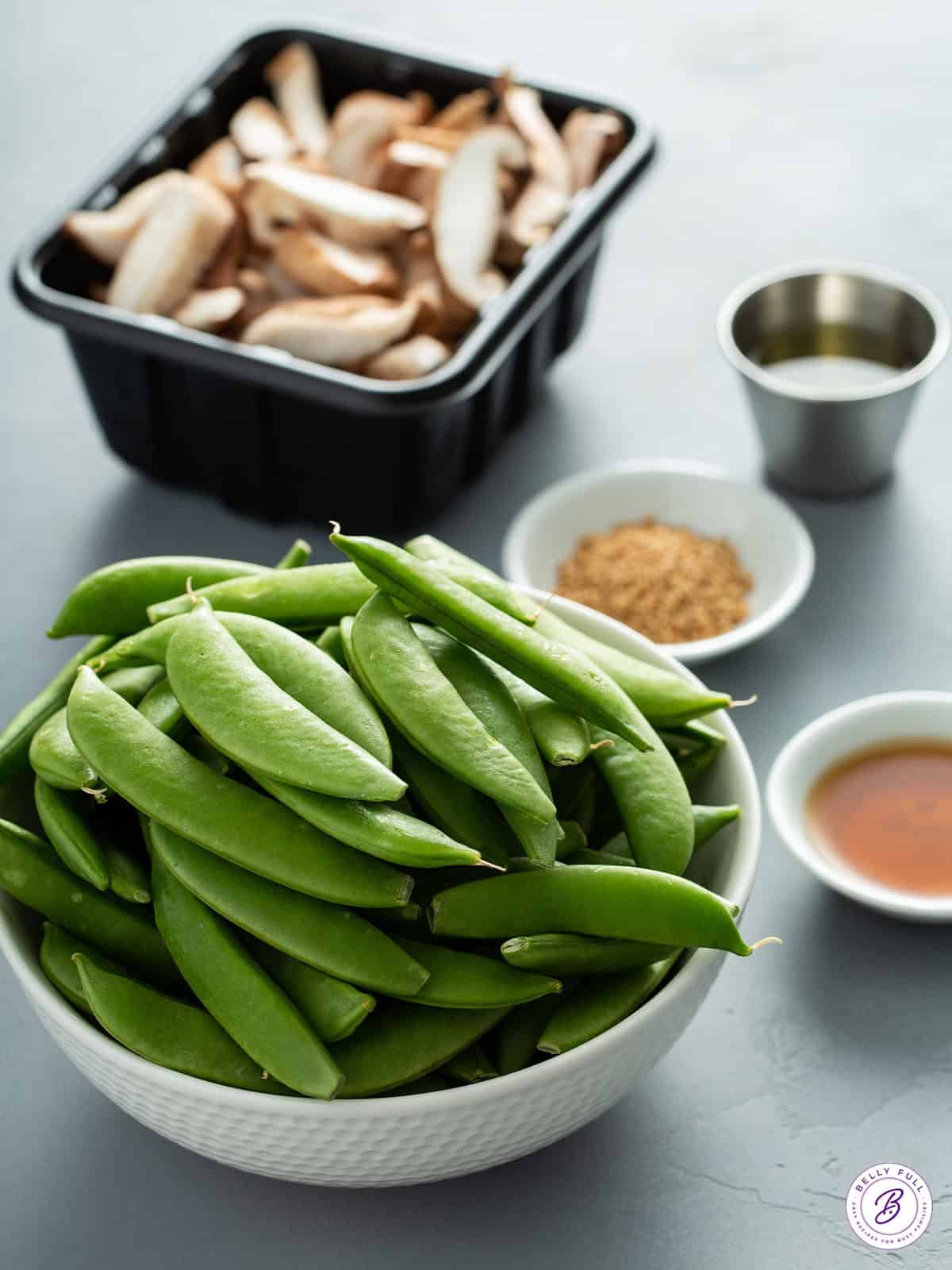 ingredients for roasted snap peas and mushrooms