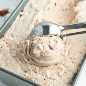 close up scoop of rocky road ice cream