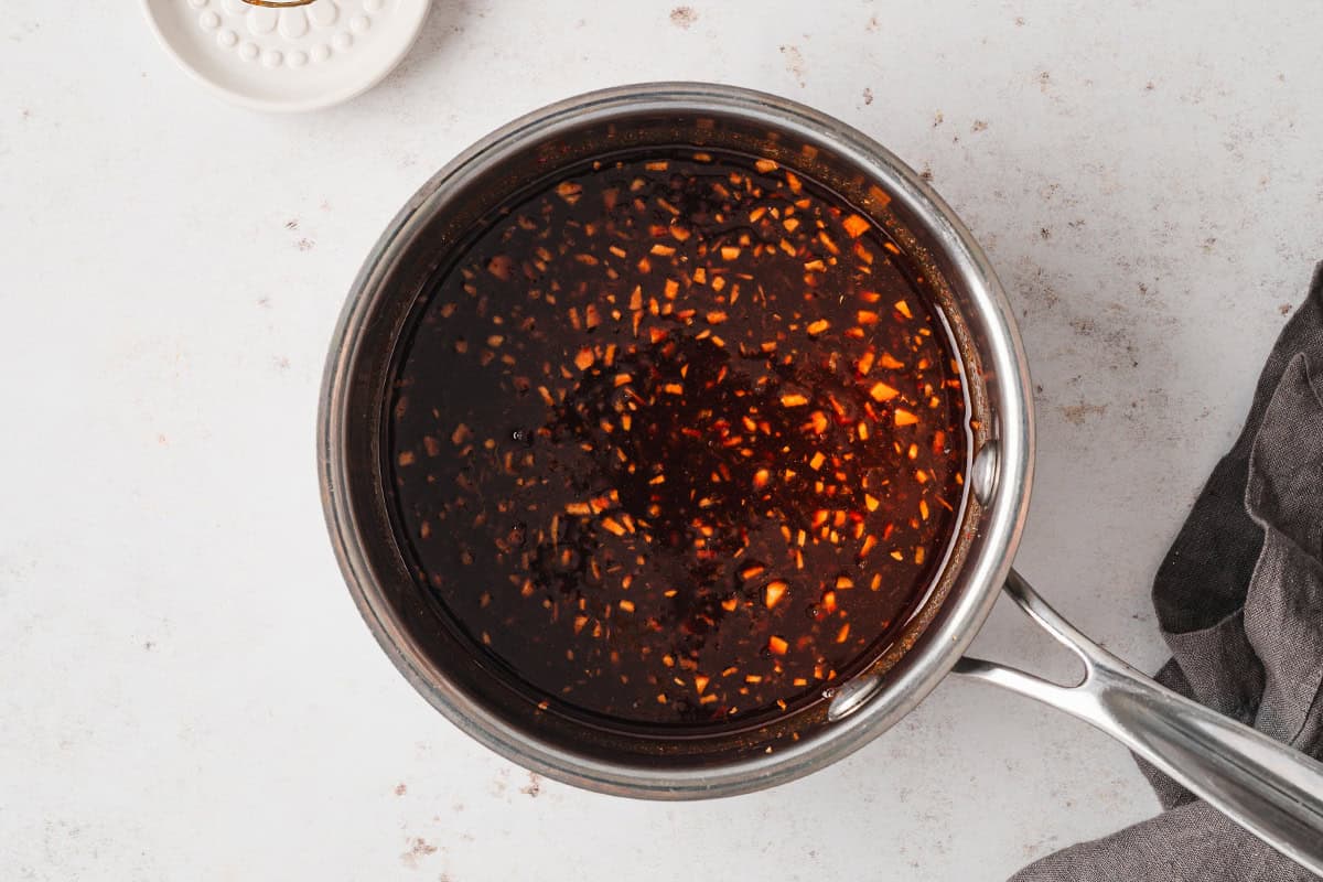 The sauce for the chicken in a pot. 
