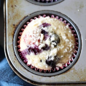 overhead mixed berry muffins with streusel