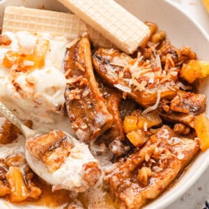 A bowl of pineapple bananas foster