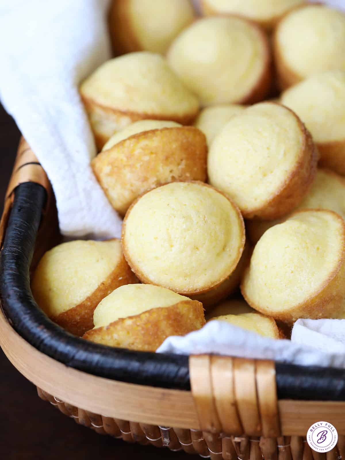 basket of mini cornbread muffins