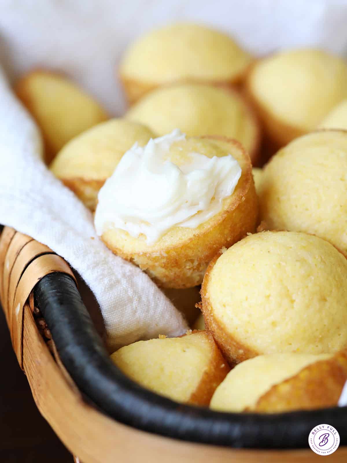 mini corn muffins with a swipe of butter on top