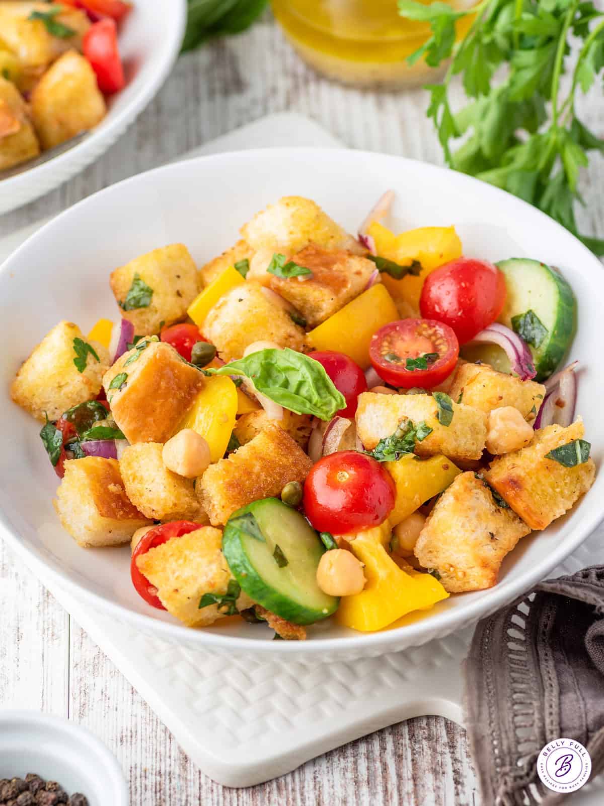 bowl of bread and tomato salad