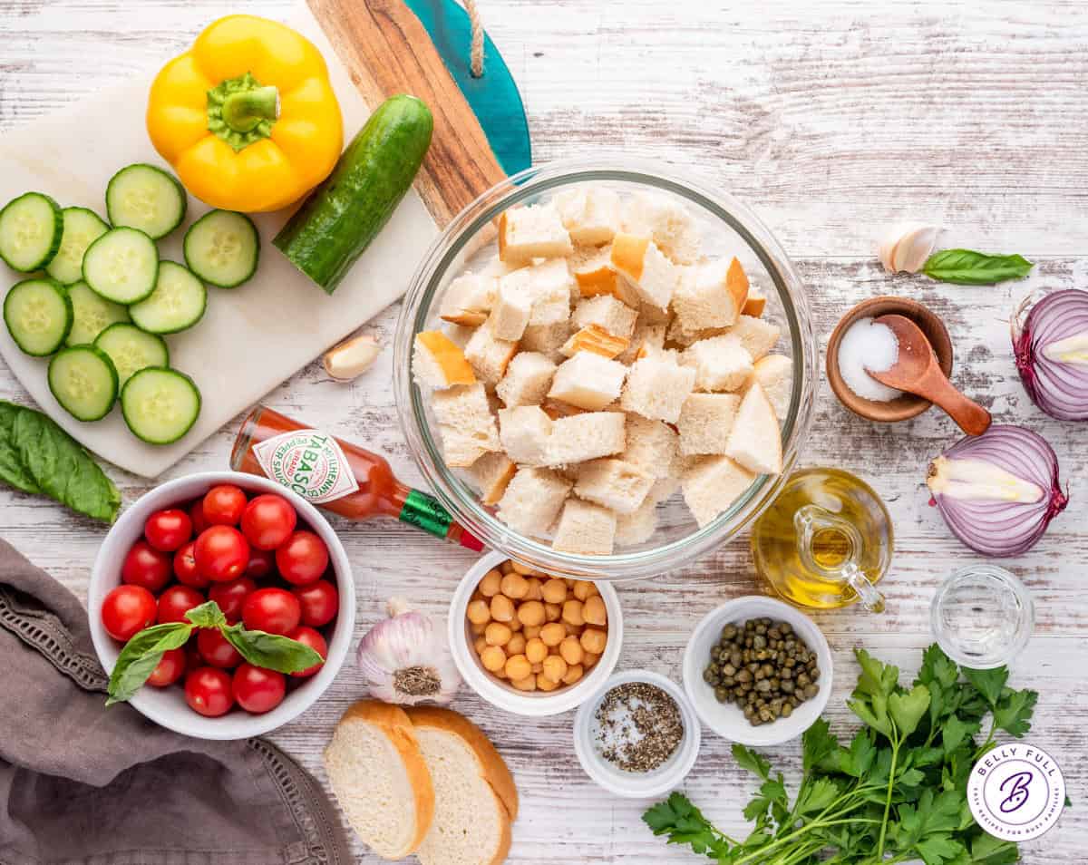 ingredients for Panzanella Bread and Tomato Salad