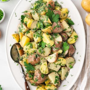 overhead French Potato Salad on serving platter