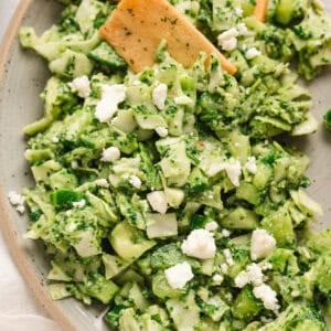 chopped cucumber and cabbage salad with feta cheese
