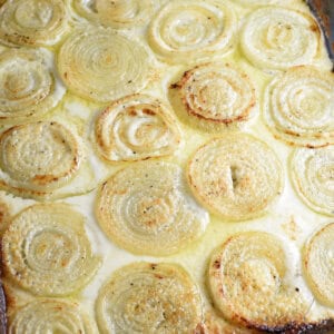 creamed onions in casserole dish