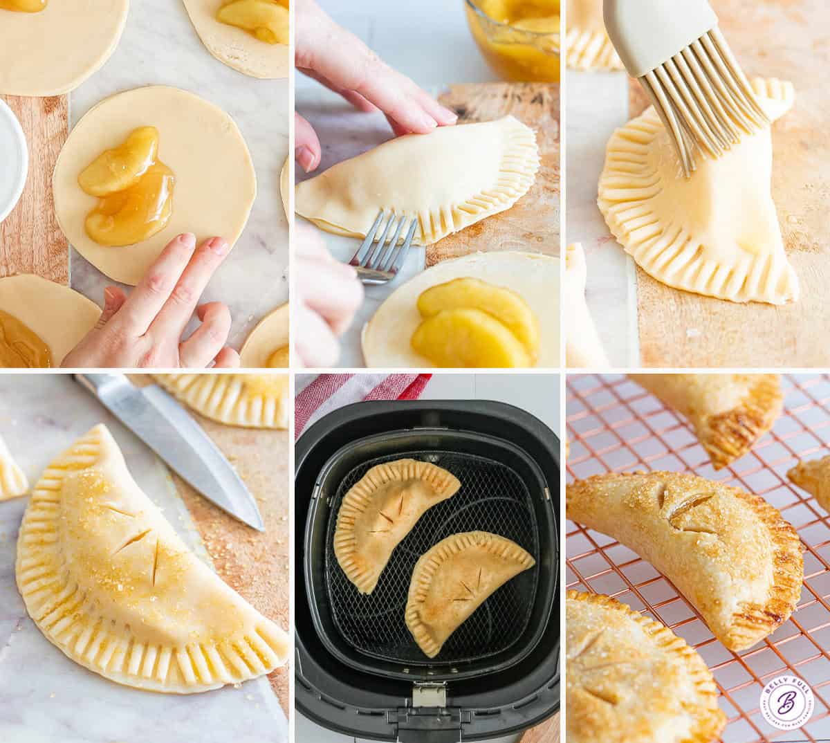 6 step by step images how to make Air Fryer Apple Hand Pies