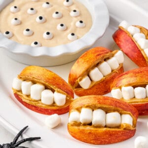 apple mouths made sliced apple, peanut butter, and mini marshmallows