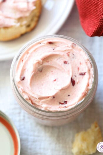 overhead cranberry butter swirled in glass jar