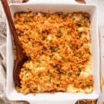 overhead casserole of cheesy funeral potatoes