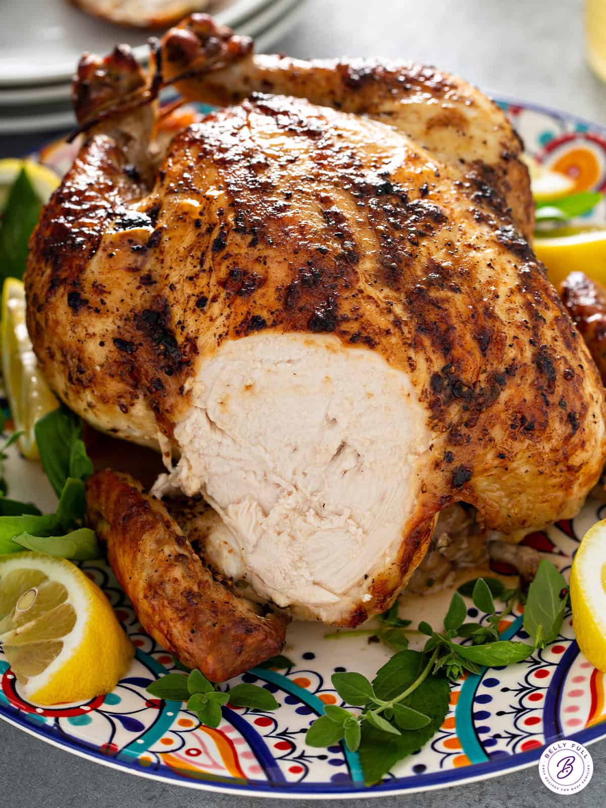 whole roasted chicken with breast sliced