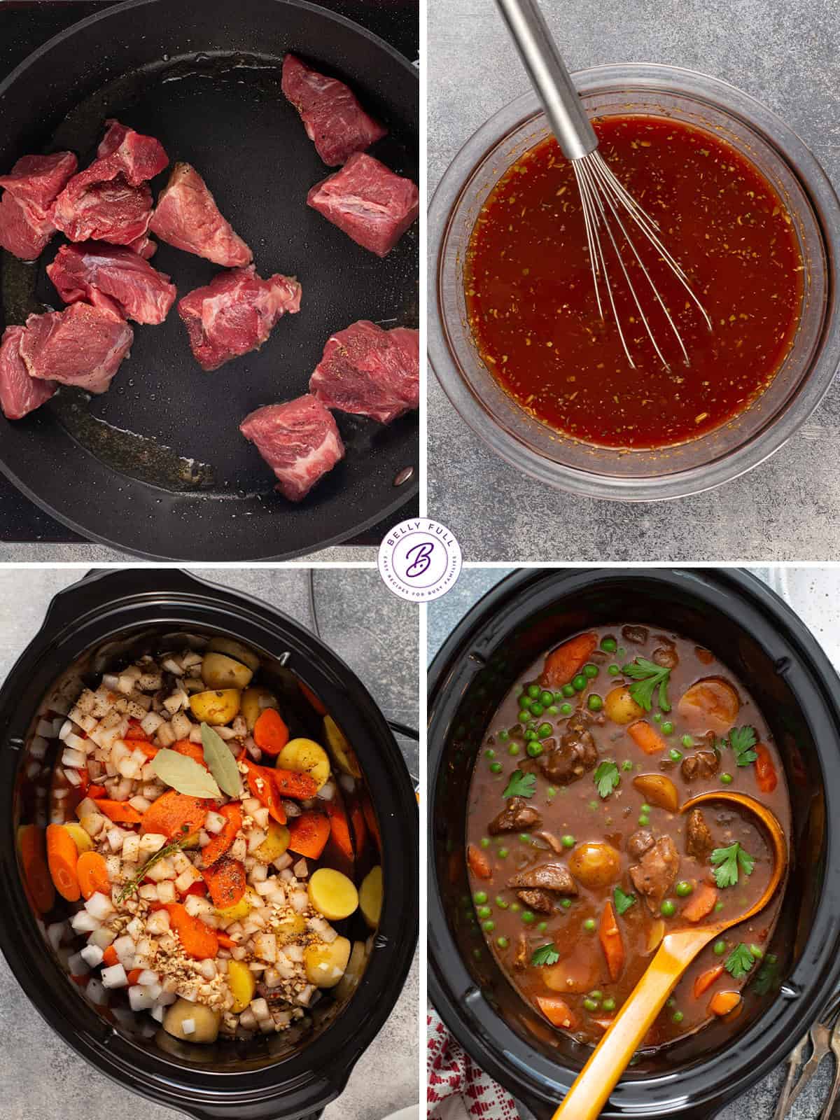 4 images step by step how to make slow cooker beef stew